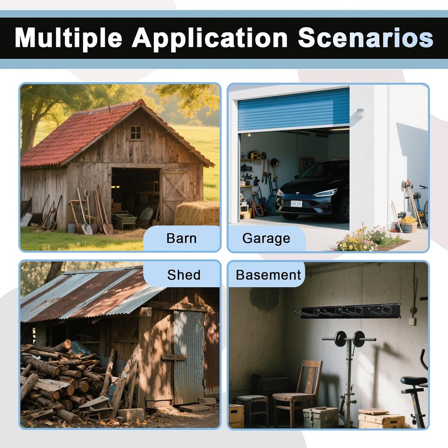 Garage Tool Organizer Wall Mount 16in- 2 Heavy Duty Hooks,120lbs Capacity, Garage Organization & Storage Rack for Broom, Rake & Snow Equipment - Tool Organizer & Men’s Gift Choice