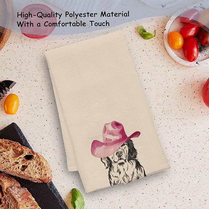 Western Golden Retriever Kitchen Towels, Gifts for Golden Retriever Lovers Hand Towels for Bathroom Kitchen, Pink Cowgirl Hat Dog Decorative Dish Towels Drying Cloth, 16x24 Inch