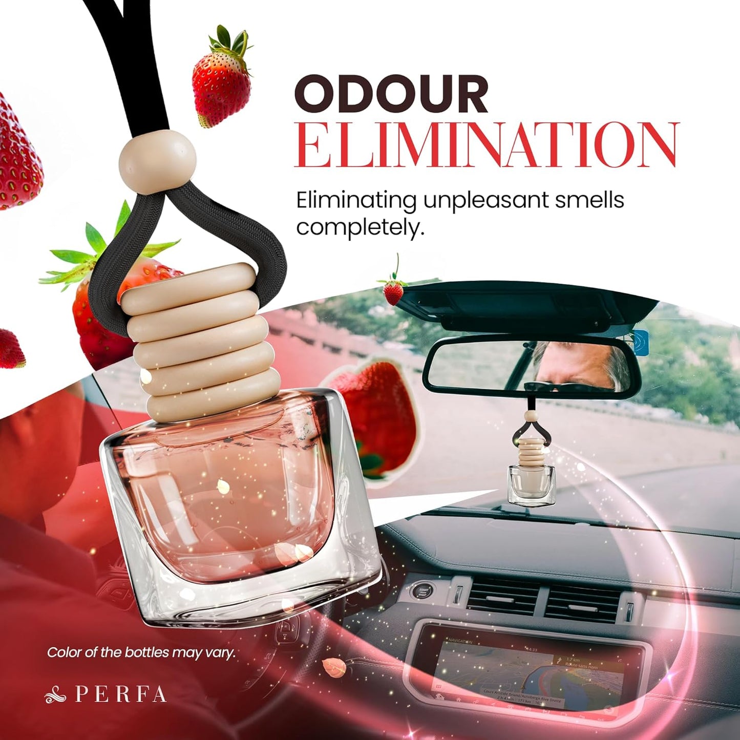 Car Air Fresheners for Women - Sweet Strawberry Fragrance | Pack of 2 Long Lasting Car Air Freshener | Odor Eliminator with Essential Oils | Car Air Freshener Vent Clip by Perfa