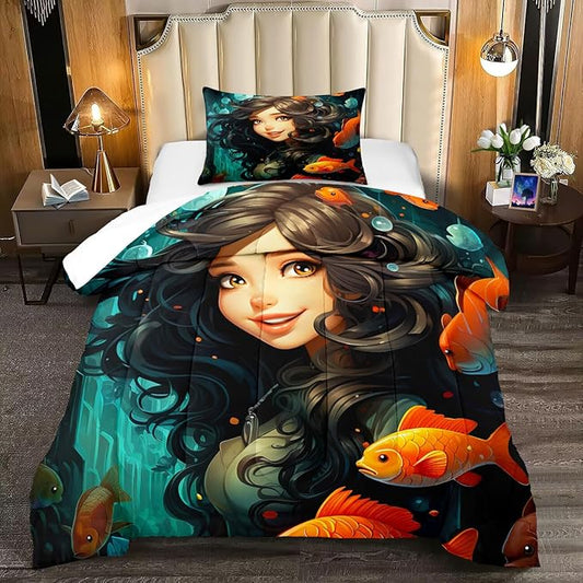 Twin Size Comforter Set for Girls - 2 Piece Pretty Princess Bedding With 1 Pillowcase - Kids Bedroom Decor