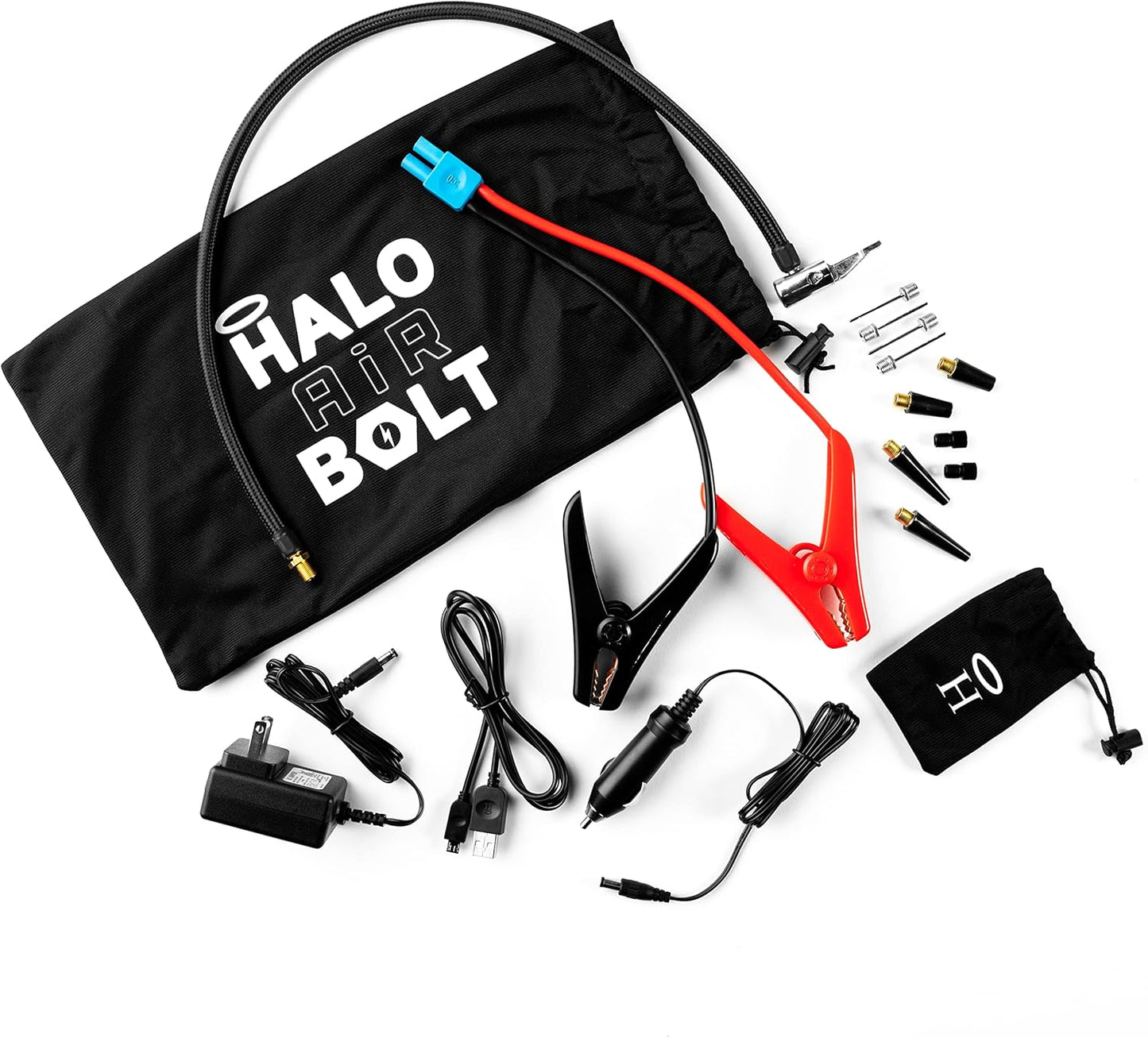 HALO Bolt Air 58830 Portable Car Battery Jump Starter | 100 PSI Air Compressor, 58.8Wh USB Power Bank, Emergency Floodlight & Charger, Jumps Cars SUVs & Trucks, Inflates Tires, TSA Approved — Blue