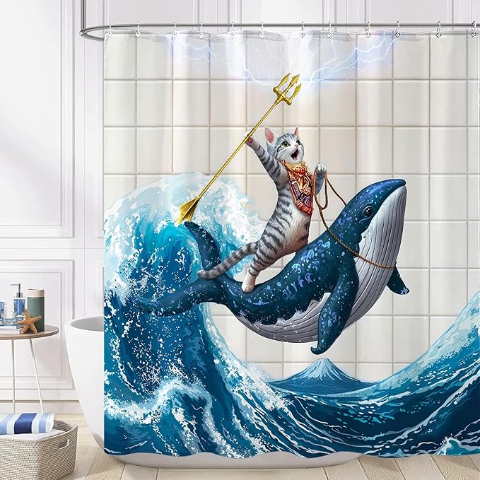 Yeoiat Cat Shower Curtain Ocean Funny Shower Curtain Whale Shower Curtains for Bathroom Fun Shower Curtain Set with 12 Hooks Whale04 72×72 Inches