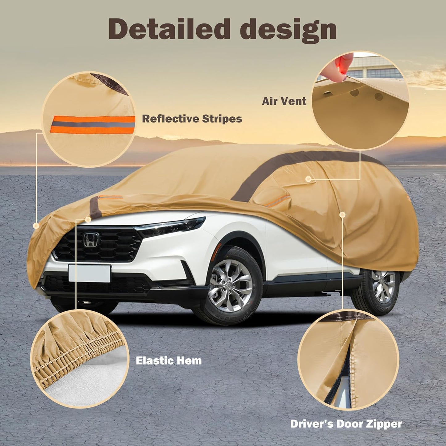 CRV Car Covers Waterproof All Weather Compatible with Honda CRV(1997-2024), Outdoor Anti-UV Sun Rain Protection Full Exterior Cover (Camel with Brown)