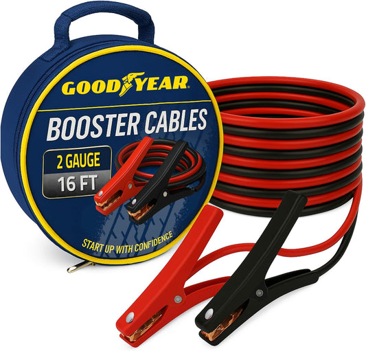 GOODYEAR Heavy Duty Jumper Cables for Car Battery – 2 Gauge 16 ft Booster Cables with Carrying Case for Cars, Trucks, SUVs, Emergency Roadside Kit