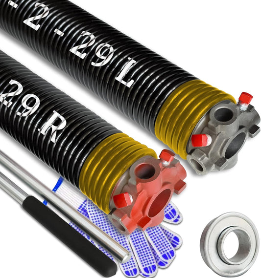 Garage Door Torsion Spring Set, Pair of 2" Electrophoresis Coated Garage Door Spring Replacement with 2 Non-Slip Winding Bars and Bearing, Minimum 16000 Cycles (.250x2x29")