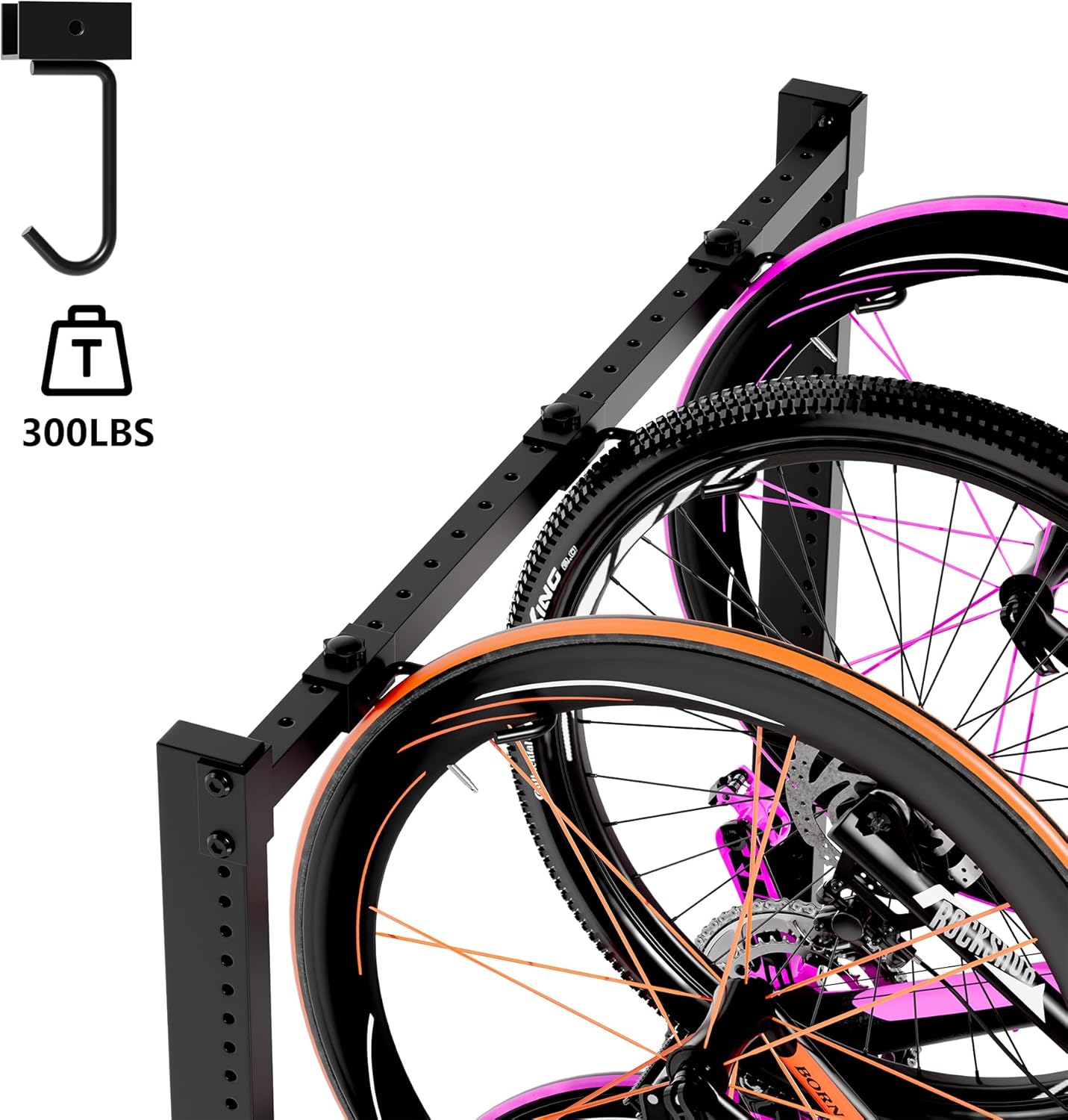 Freestanding Bike Rack for Garage Stroage, 300 Lbs 5 Bikes Storage Rack Steel Vertical Bicycle Rack W/Hooks & Helmet Hooks, Floor Stand Bike Racks for Home and Garage Organizer (4-Bike Rack)