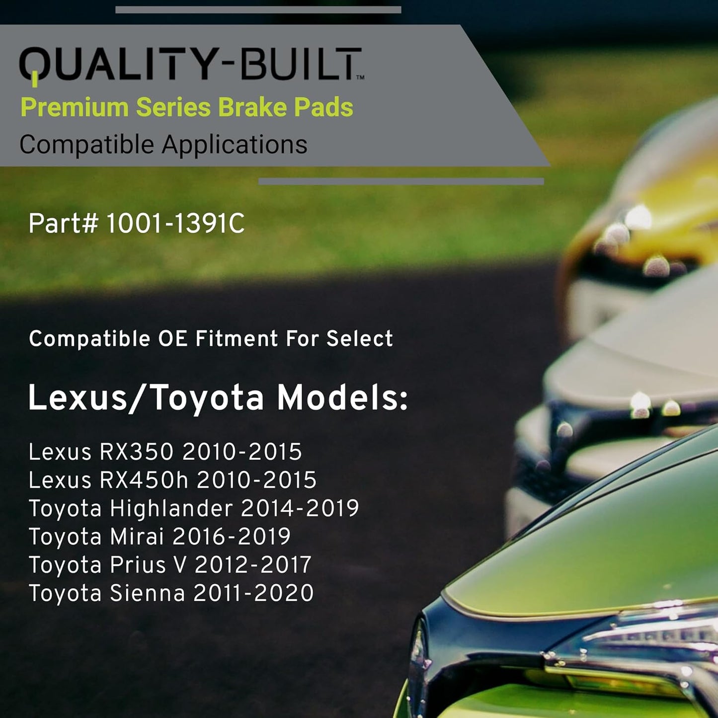 Premium Ceramic Rear Brake Pads (1001-1391C) Compatible with Lexus RX350 2015-2010, RX450h 2015-2010, Toyota Highlander 2019-2014, Mirai 2019-2016, Prius V 2017-2012, Sienna 2020-2011