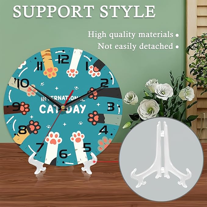 Wall Clock,Cute Cat Paw Wooden Wall Clocks Art Hanging Silent Non-Ticking Wall Clock Battery Operated Round Home Arabic Numeral Decorative Wall Clocks 10 Inch