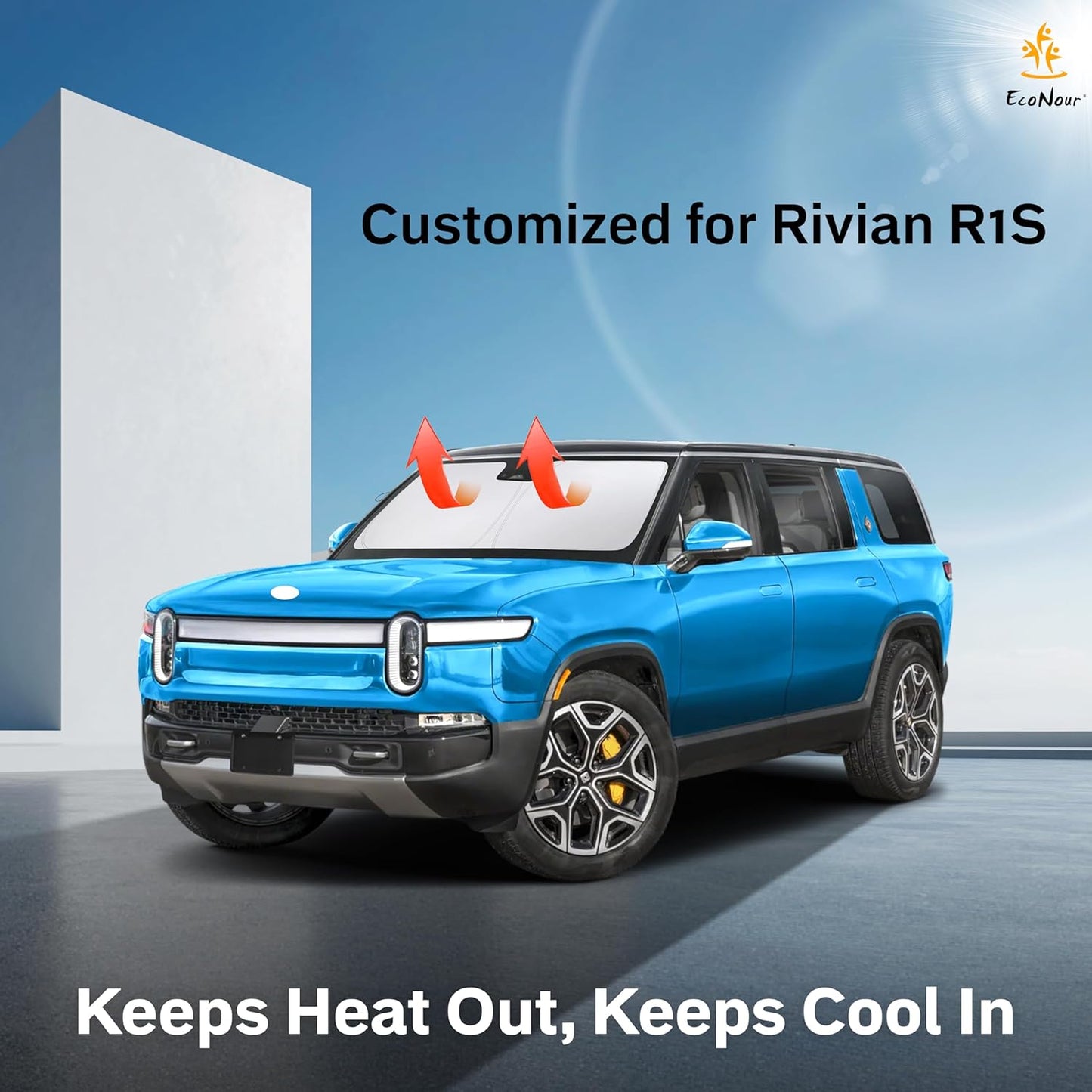 for Rivian R1S 2022-2024 2025 Windshield Sunshade Compatible for -EcoNour 240T Polyester Material Cars Sun Visor Reflector Blocks UV Rays - Foldable Sunshade Interior Protection Rivian Accessories