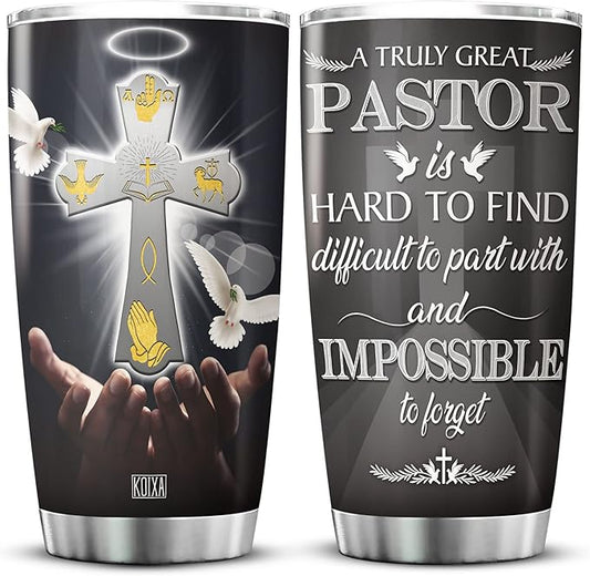 Stainless Steel Tumbler A Truly Great Pastor Is Hard To Find Mug With Lid 20oz Christian Gift Things For Pastors Ministers Preachers Insulated Cup Religious Themed Gifts