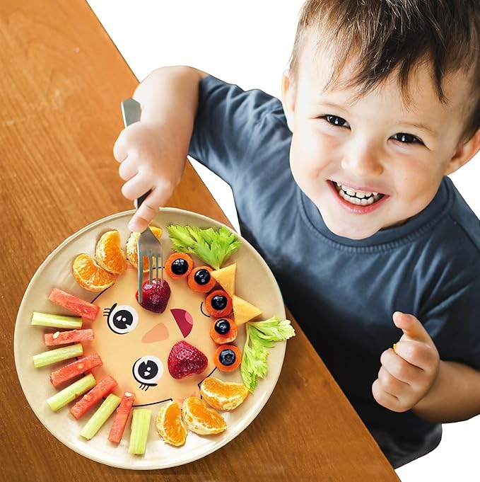XIBORO BYEM Make A Face Plate For Kids (3 pcs) Canadian Design Picky Eater Unbreakable Microwave & Dishwasher Safe Cute Plates Biodegradable Toxin & Melamine Free