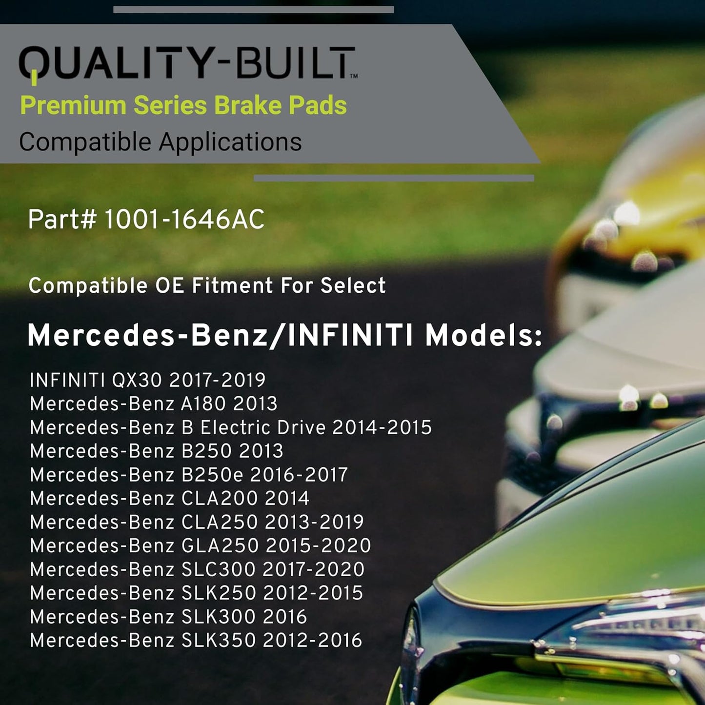 Premium Ceramic Rear Brake Pads (1001-1646AC) Compatible with 2012-2020 INFINITI/Mercedes-Benz (A180/B Electric Drive/B250/B250e/CLA200/CLA250/GLA250/QX30/SLC300/SLK250/SLK300/SLK350)