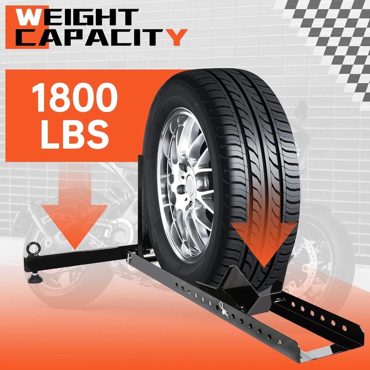 ECOTRIC Motorcycle Wheel Chock Stand Upright 1800lb Capacity, Adjustable Motorcycle Front Tire Stand Chock for Trailer Truck Garage Fit for Most Motorcycles Tire Size 15"-22" Wheels