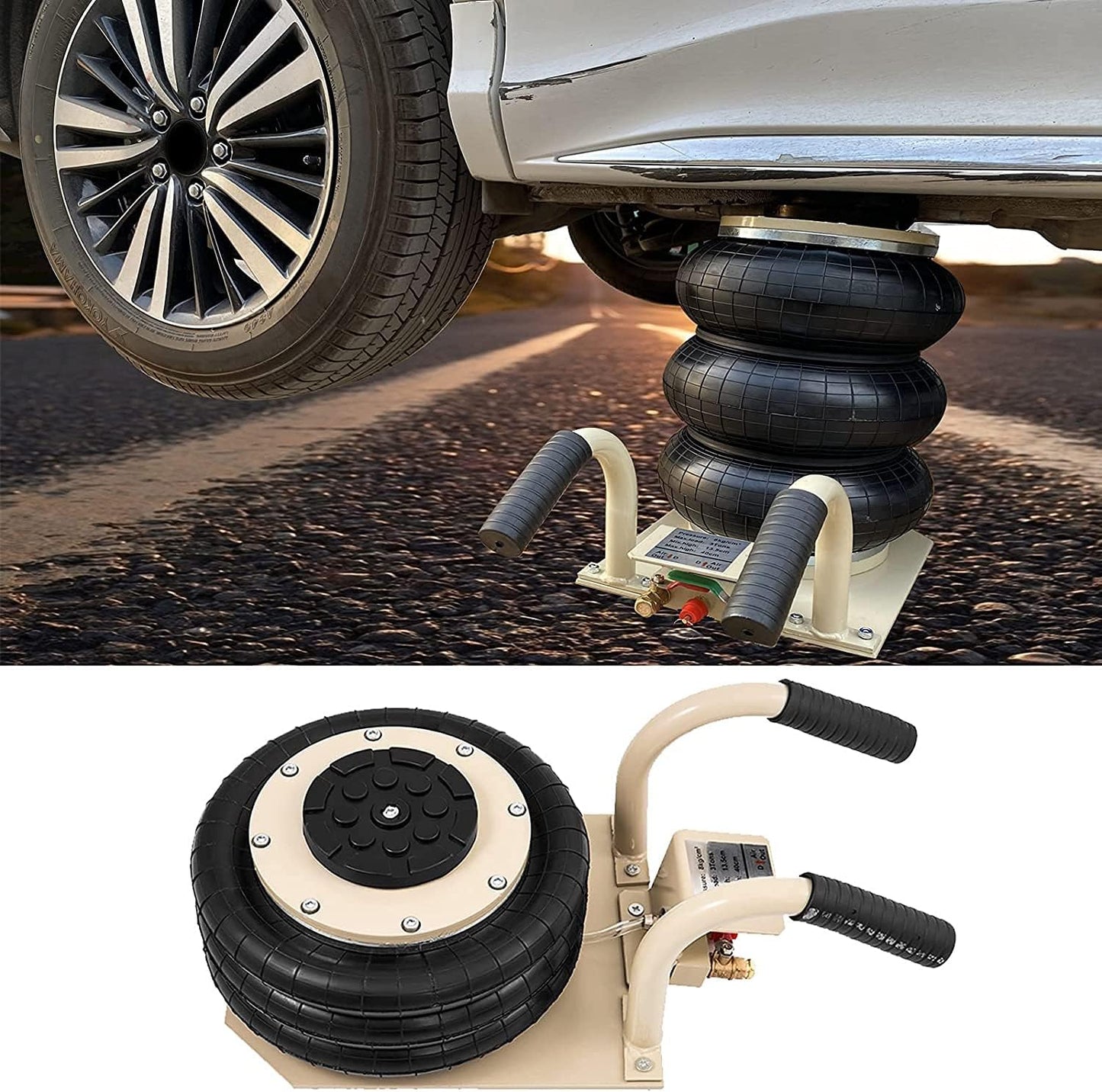 CXRCY 3 Ton Air Jack for Cars & Trucks - 6600LBS Capacity Pneumatic Airbag Jack with Short Handle, Fast Lifting up to 16 Inch for Cars,Trucks (White Triple Bag Air Jack)