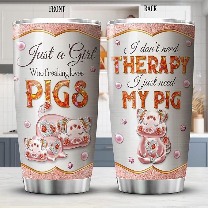 ZOXIX Im Just A Girl Who Loves Pigs Stainless Steel Tumbler Jewelry Style Funny Animal Coffee Mugs With 20oz Cute Pig Lover Gifts For Girls Farm Themed Insulated Travel Cup