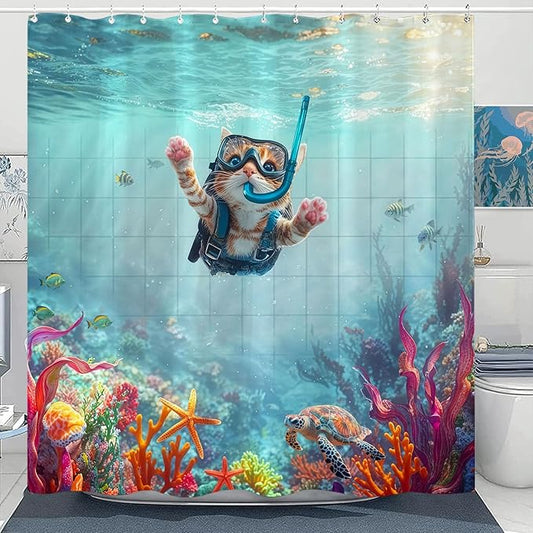 Yeoiat Dinosaur Shower Curtain Funny Shower Curtain Cat Ocean Shower Curtains for Bathroom Cute Shower Curtain Set with 12 Hooks Cat-01 72×72 Inches