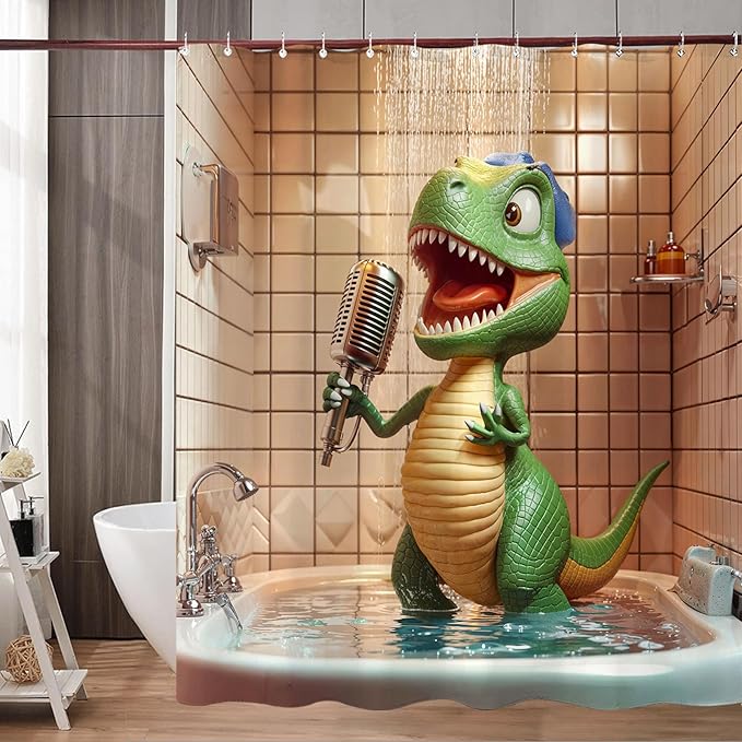 Yeoiat Funny Shower Curtain Dinosaur Shower Curtain Funny Decorative Shower Curtains for Bathroom Cute Shower Curtain Set with 12 Hooks Dinosaur02 72×72 Inches