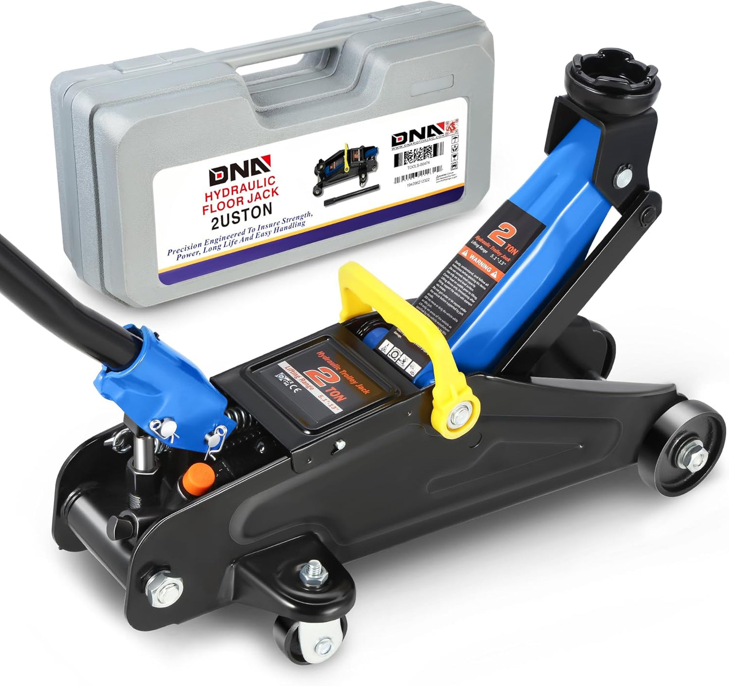 DNA MOTORING Low Profile Hydraulic Trolley Service/Floor Jack, 2 Ton (4000 lbs) Capacity, Lifting Range 5.1"-13", Blue, TOOLS-00474