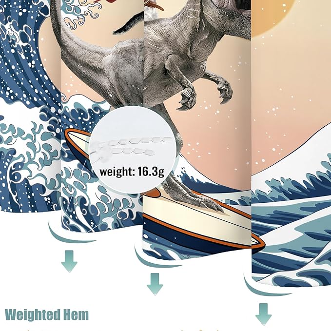 Yeoiat Funny Cat Shower Curtain Cool Cat Riding Dinosaur Surfing in Ocean Wave, Cute Shower Curtain Set 12 Hooks for Bathroom Decor, (Blue, 72"x72")