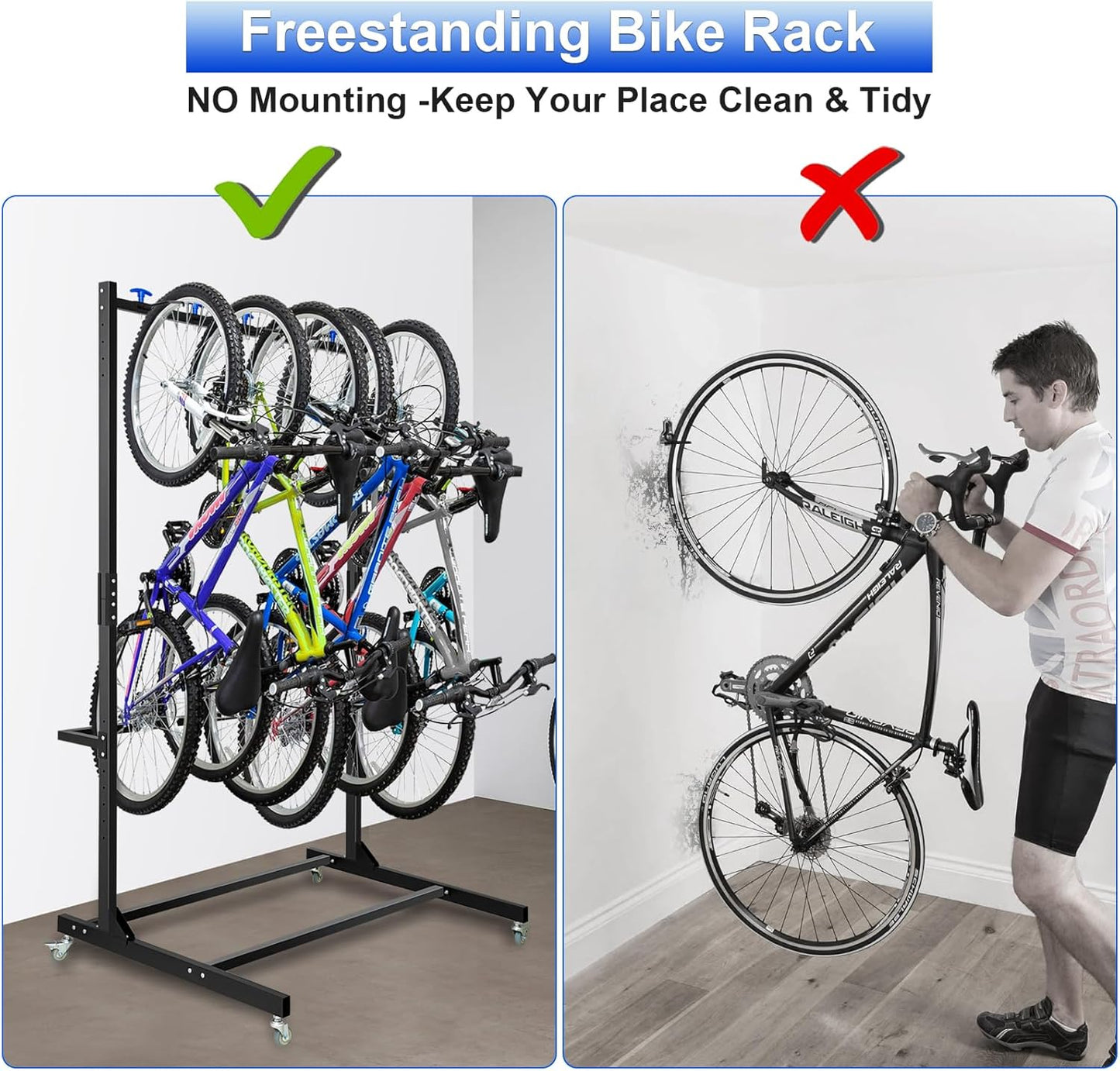 Freestanding Bike Storage Rack, Hold Up to 5 Bikes Sturdy Steel Bicycle Rack, Bike Storage Racks for Garage Organizer, Indoor and Outdoor Bike Storage Rack