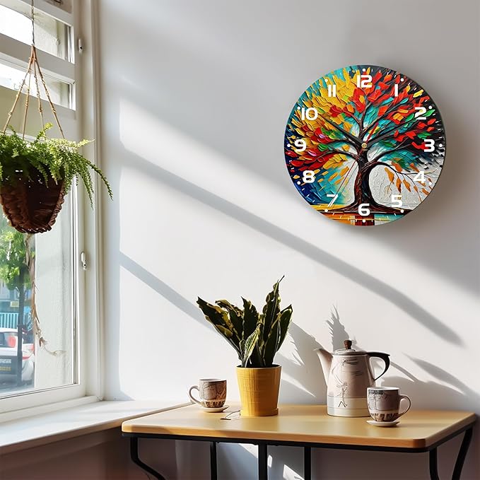 Wall Clock, 10 Inch Silent Non-Ticking Home Kitchen Decor, Battery Operated for Bathroom Bedroom Living Room Office(Tree of Life)