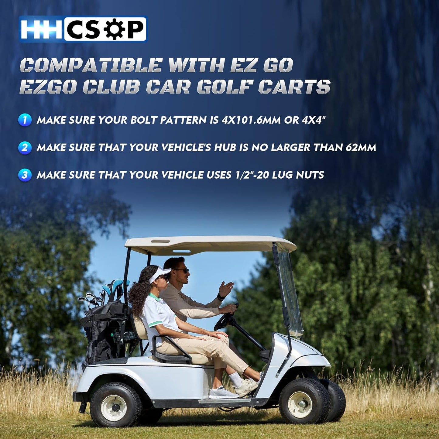 HHCSOP 4x4 Golf Cart Wheel Spacers, 1.5 inch ATV Wheel Adapters for EZ GO EZGO Club Car, 4PCS 4x101.6mm Wheel Spacer Hub Bore 62mm with 1/2" x20 Studs - Black