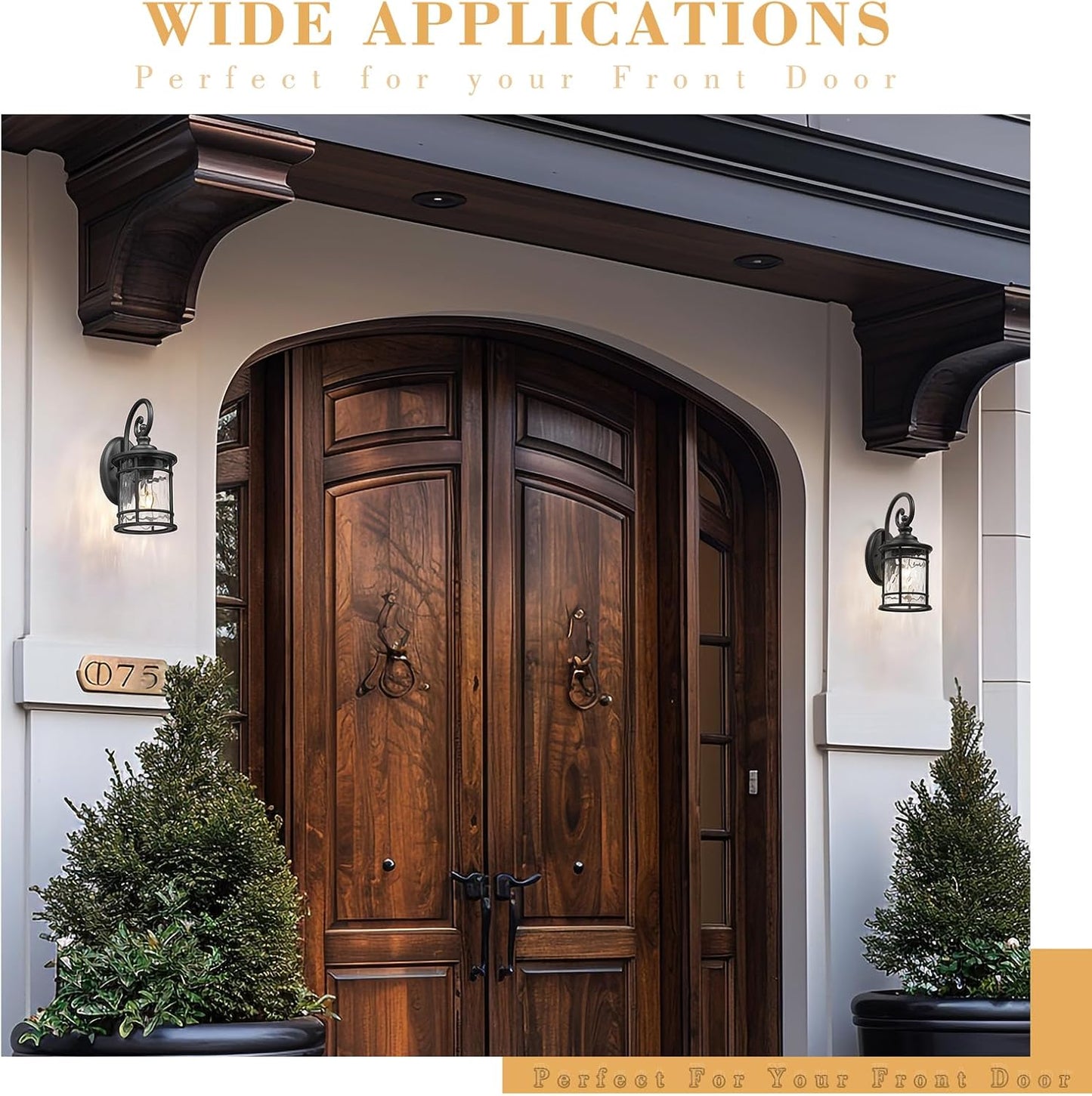 Emliviar Outdoor Wall Sconces 2 Pack, 12.4 Inch Outdoor Front Porch Lights with Water Ripple Glass in Black Finish, XE229BWG-S-2PK BK