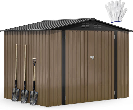 DWVO 8'x6' Large Metal Outdoor Storage Shed, Heavy Duty Tool Storage Sheds for Backyard Patio Lawn - Ideal for Bicycles, Garden Tools, and Lawn Equipment, Easy-to-Assemble, Brown