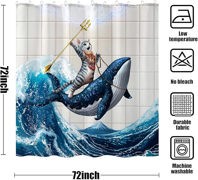 Yeoiat Cat Shower Curtain Ocean Funny Shower Curtain Whale Shower Curtains for Bathroom Fun Shower Curtain Set with 12 Hooks Whale04 72×72 Inches