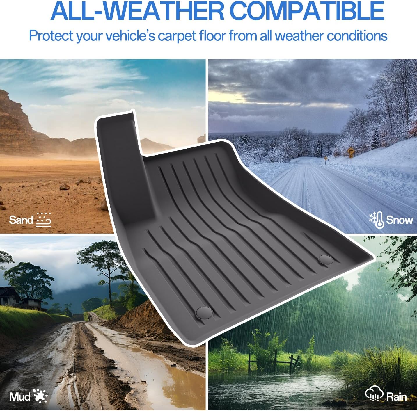 2025 New Version Floor Mats for Model 3 Highland - Full Set All Weather TPE Front, Rear, Cargo & Sub-Trunk Mats, 6-Piece Custom Fit