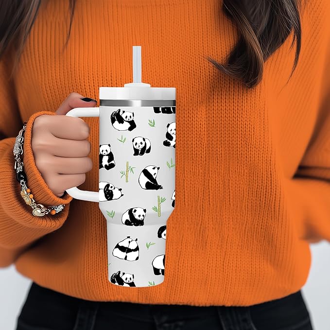40 OZ Panda Tumbler with Handle.Panda Lover Gifts.Unique Birthday Christmas Gifts for Panda Lover.Personalized 40 OZ Panda Tumbler Gifts for Women Men.