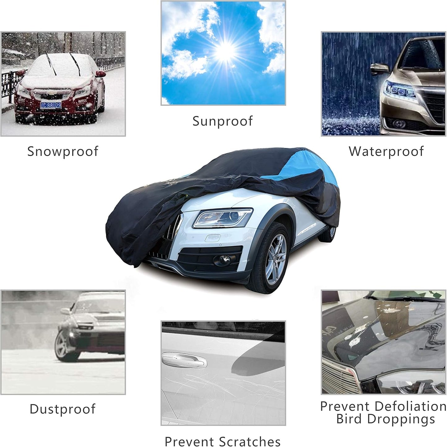 MORNYRAY Waterproof Car Cover All Weather Snowproof UV Protection Windproof Outdoor Full car Cover, Universal Fit for Sedan (Blue, S1-Fit SUV Length(Up to 180 inch))
