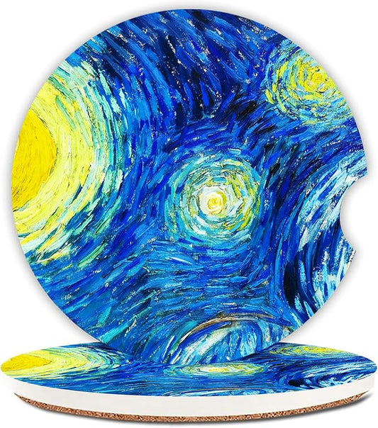 The Stars Car Coasters Pack of 2,Absorbent Ceramic Car Coasters Set for Women/Men,Drink Cup Holder Coasters,with A Finger Notch for Easy Removal