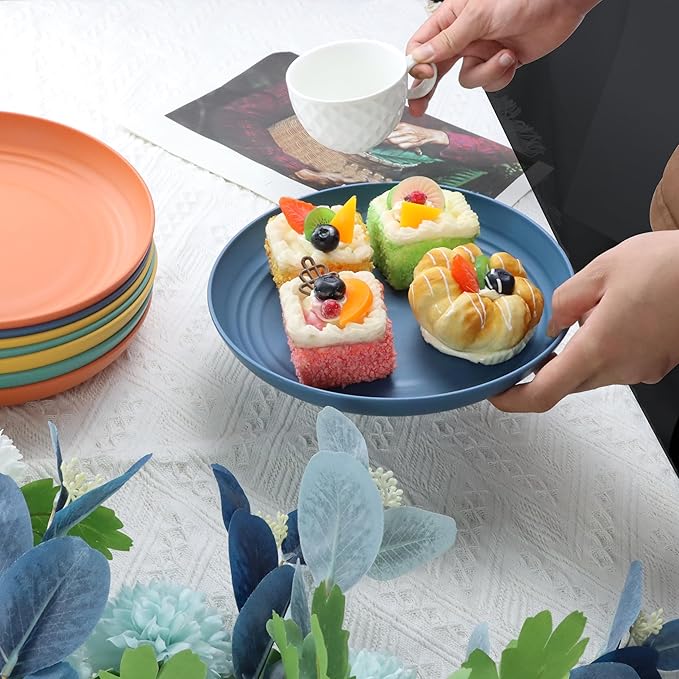 Wheat Straw Plates 10 Inch Deep Dinner Plate Set of 8, Lightweight and Unbreakable Plastic Plates Reusable, Microwave & Dishwasher Safe Kitchen Plate (Multi Colors)