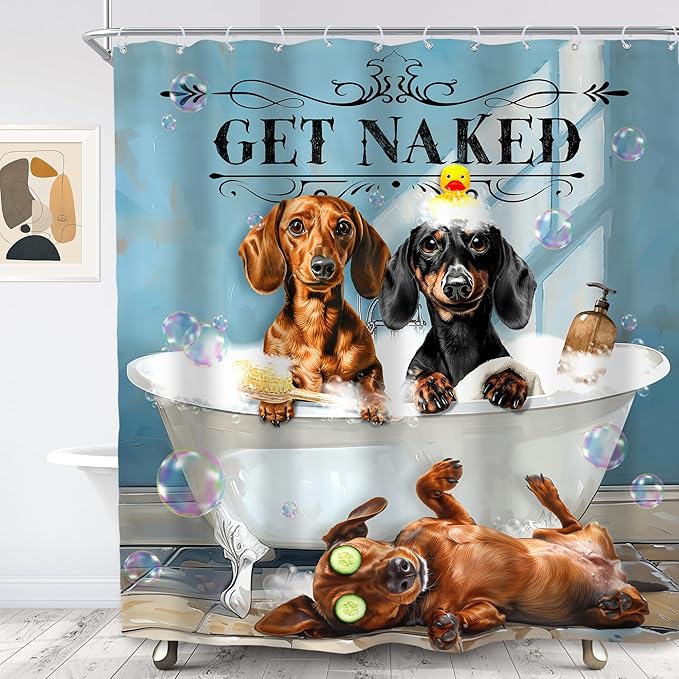SVBright Funny Dog Shower Curtain 72Wx72L Inch Kids Dachshund Cute Animal Puppy Bathing in Bathtub Bubbles Hilarious Lovely Pet Boy 12 Pack Hooks Polyester Waterproof Fabric Bathroom Bathtub Panels