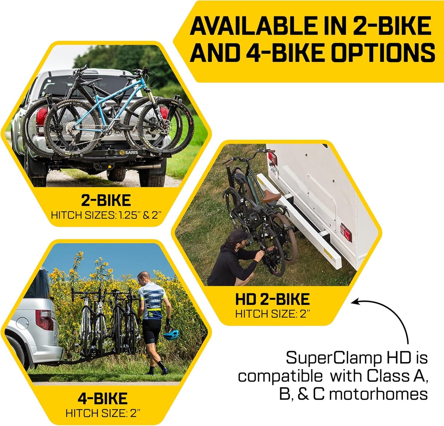 Saris SuperClamp G3 2-Bike Hitch Rack – Lightweight Platform Bike Carrier for Car, SUV, Truck – Tilting Design, Secure Wheel Clamping, Fits Road, Mountain, E-Bikes – 1.25" and 2" Hitch Receiver