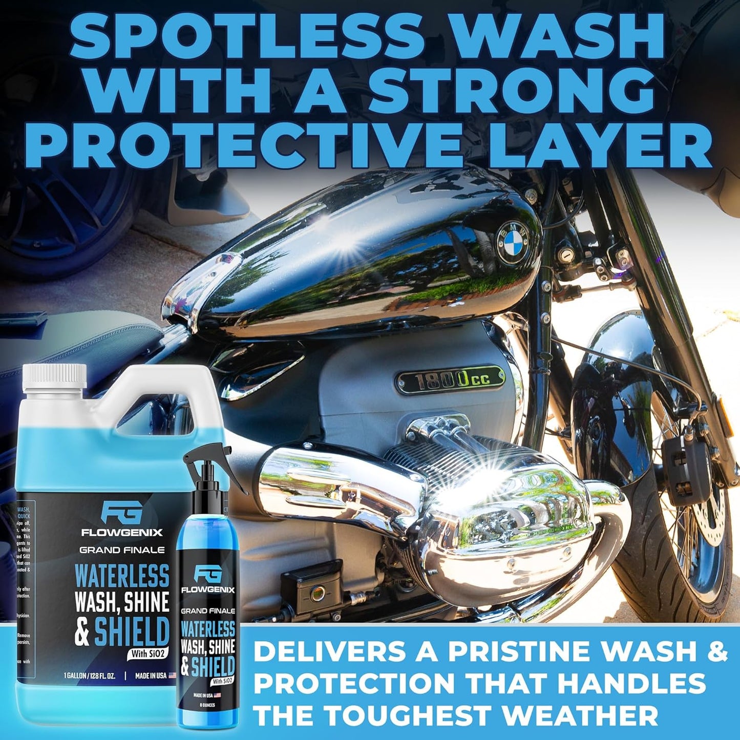 Flowgenix™ Waterless Car Wash Spray - Grand Finale - Motorcycle Cleaner & Car Wax Spray Polish (1 Gal or 128 oz) - Ceramic Coating - Quick Detailer Spray to Make Your Vehicle Shine