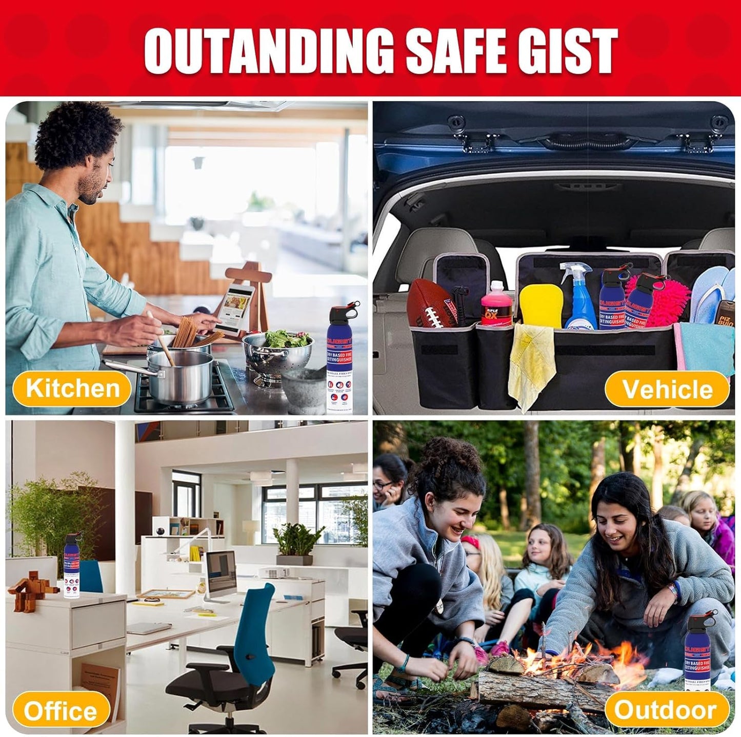 Fire Extinguisher for Home & Vehicle - 600g Fire Extinguisher | Grease & Electrical Fire Extinguisher for Kitchen, Car, Portable (6-Pack)