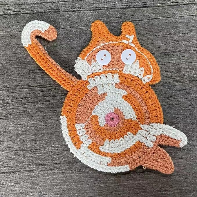3PCS Cute Cat Coasters - Crochet Cat Gifts for Lovers, Funny Woven Coasters for Coffee & Tea
