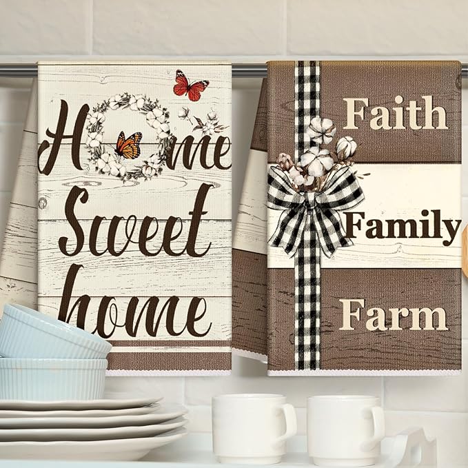 TecUnite 6 Pcs Farmhouse Rustic Kitchen Towels Farm Cotton Dish Towels Decorative Vintage Hand Towel for Cleaning Drying Wiping Tasks Women Mom Gifts Home Living Room Decor