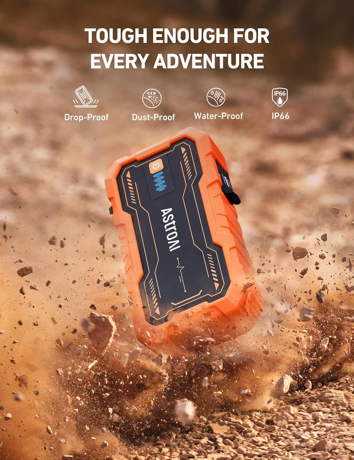 AstroAI S8 Pro Car Battery Jump Starter, 3000A Peak Jump Starter Battery Pack for Up to 9.0L Gas & 7.0L Diesel Engines, 12V Portable Jumper Box with 3 Modes Flashlight and Jumper Cables，Orange