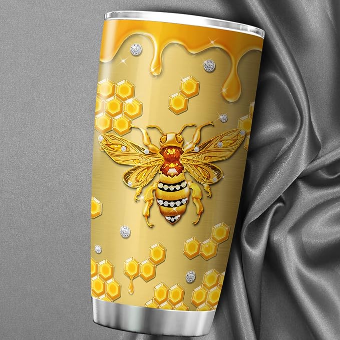 ZOXIX Bee Tumbler With Lid 20oz Jewelry Style Kind Words Are Like Honey Bee Lover Gifts Bible Verse Mug Proverbs 16 24 Christian Gifts For Women Faith Yellow Bee Themed Coffee Cup