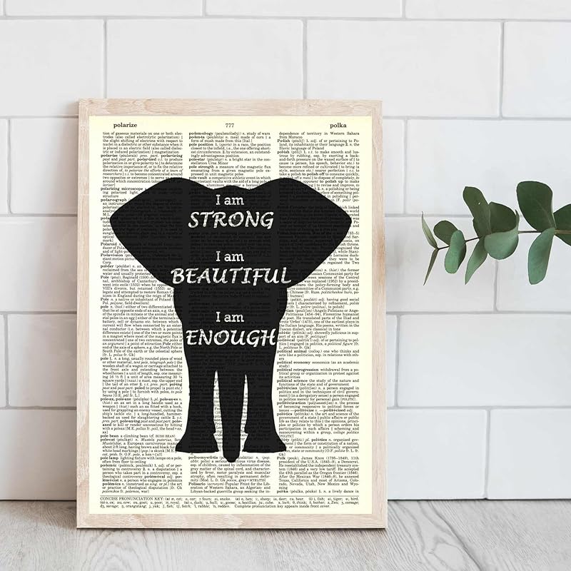 Black Elephant Dictionary Art Print - Inspirational Quotes Upcycled Vintage Wall Decor Dictionary Book Page Art - Handmade Animal Decor Gift - Unframed