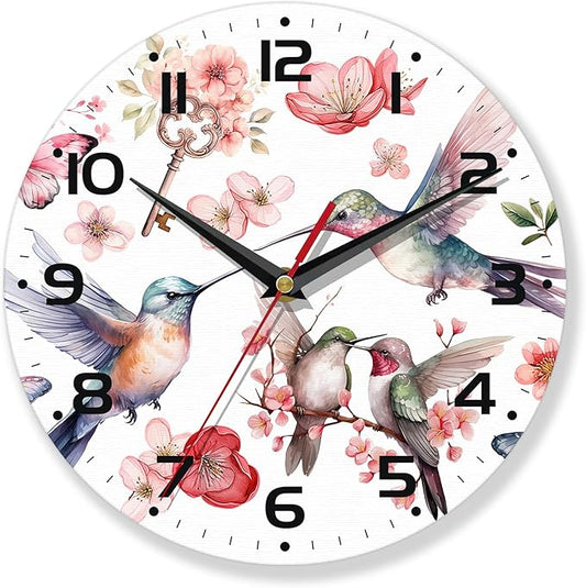 Birds Wall Clocks Battery Operated,Watercolor Humming Birds Clock for Living Room,Decorative Wall Clock for Living Room, Bedroom, Bathroom and Kitchen,10 Inch