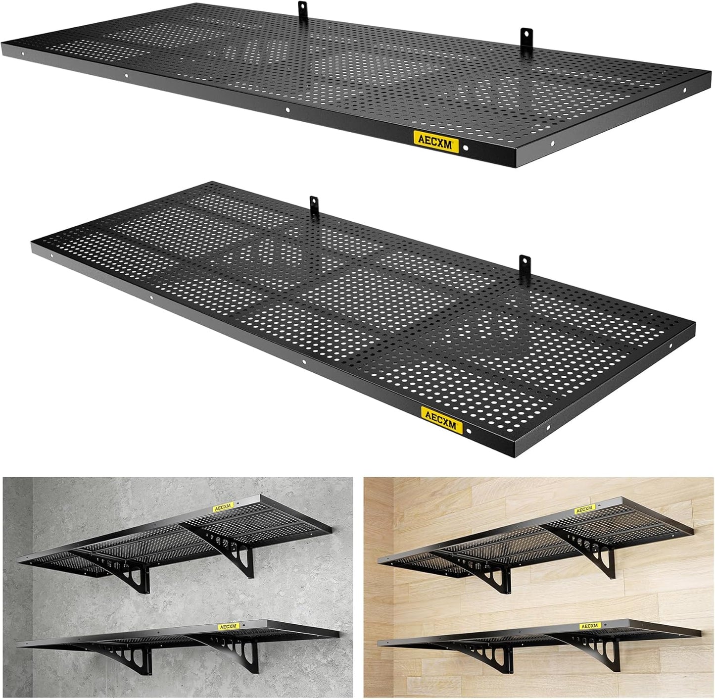 2-Pack 1.64x4ft Adjustable Garage Wall Shelving 560lbs Load Capacity Heavy Duty Wall Mounted Storage Shelf Metal Floating Shelves for Garage(Black)