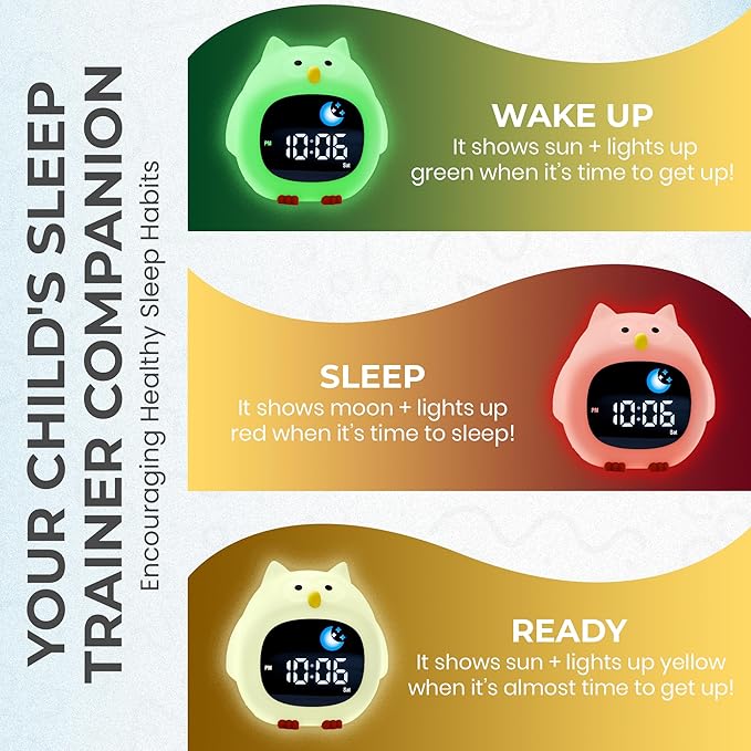 Bumble & Bright Kids’ Alarm Clock – Okay to Wake Clock with Nightlight & Sound Machine | Teaches Sleep Training & Helps Kids Stay in Bed | 8 Colors, 6 Sounds, Snooze | USB Powered (Corded Electric)