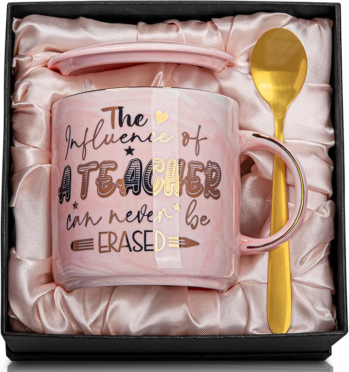 Teacher Gifts for Women, Appreciation Gift, Retirement, Birthday, End of Year Gifts - The Influence of A Teacher Can Never Be Erased - 14oz Golden Pattern Marble Mug