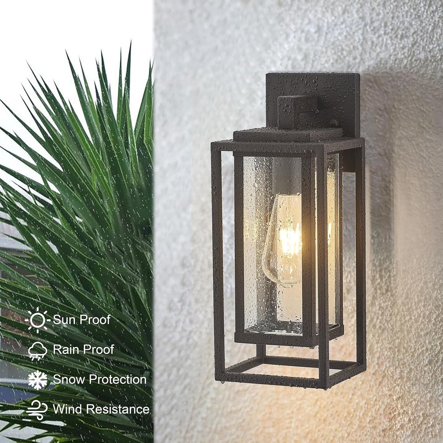 14" Outdoor Wall Light Fixtures Waterproofed Exterior Lantern W/Sturdy Rectangular Double Cage In Old Rust&Clear Tempered Glass,Sconce Mounted For House Patio,Front door,Porch,Yard, Lighting 2Pack