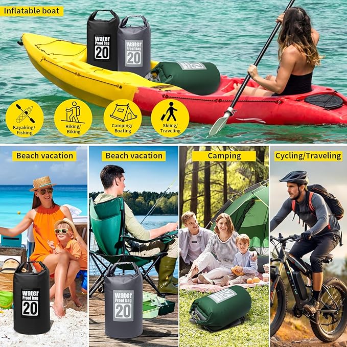 Waterproof Dry Bag, 10L Roll Top Dry Bag Backpack, 500D PVC IPX8 Floating Dry Bag for Hiking, Kayaking, Camping