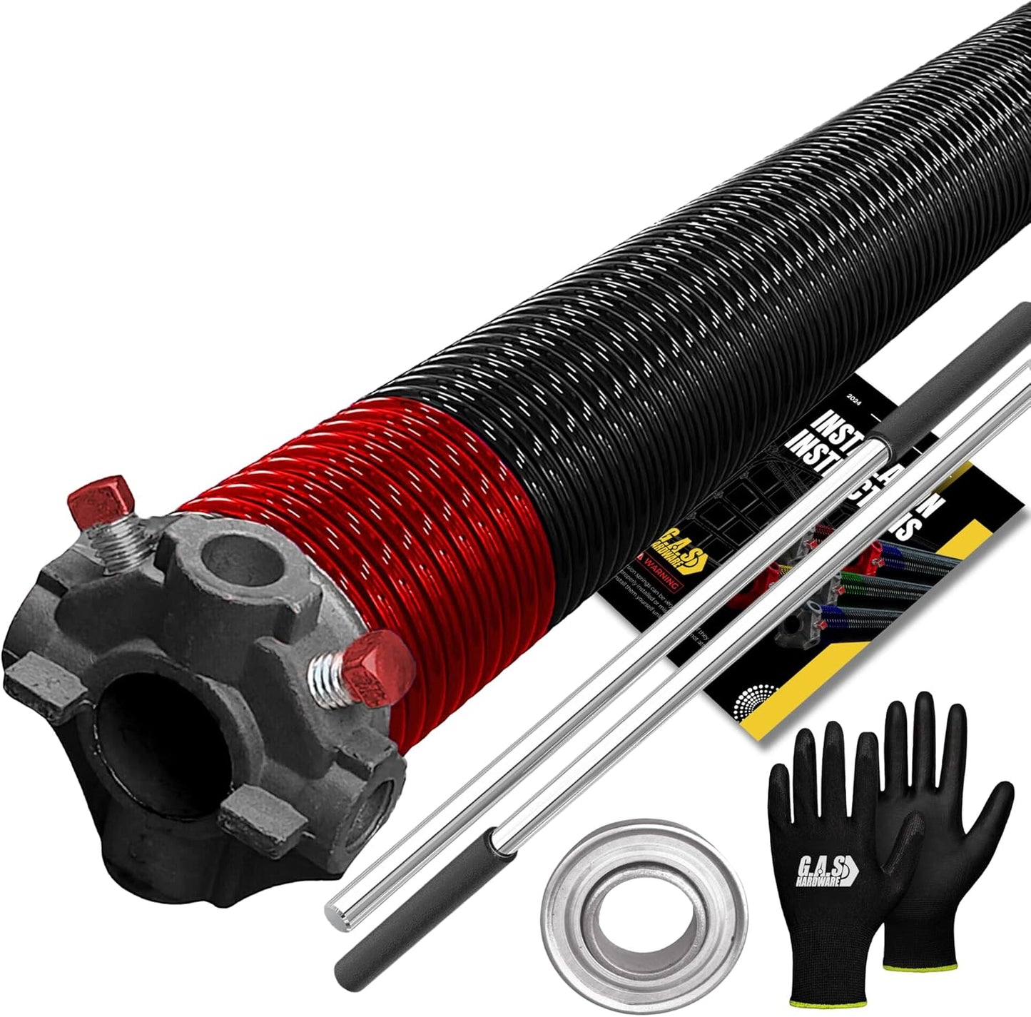 Garage Door Torsion Spring 225x1.75x27 Includes 1” Steel Bearing, Gloves, Manual, and Winding Bars for Right Side of Garage Door Precision E-Coating 5-Year Warranty Min. 30,000 Cycles (Black Cone)